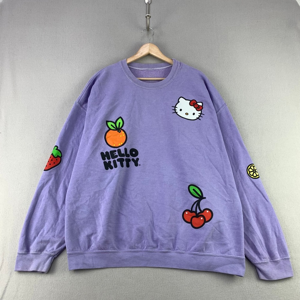 Hello Kitty Sweatshirt Womens OS Purple Fruit Graphic Crewneck Pullover